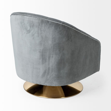 James II Gray Blue Velvet Covered Seat w Gold Swivel Base Accent Chair from Mercana - Luna Furniture