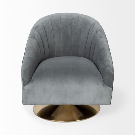 James II Gray Blue Velvet Covered Seat w Gold Swivel Base Accent Chair from Mercana - Luna Furniture