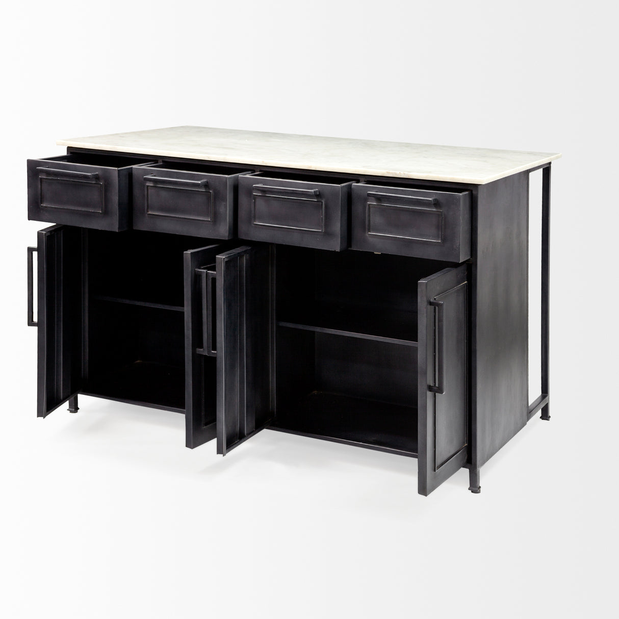 Fieri Solid Iron Black Body White Marble Top Four Drawer Kitchen Island from Mercana - Luna Furniture