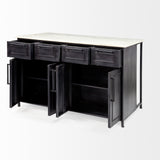 Fieri Solid Iron Black Body White Marble Top Four Drawer Kitchen Island from Mercana - Luna Furniture