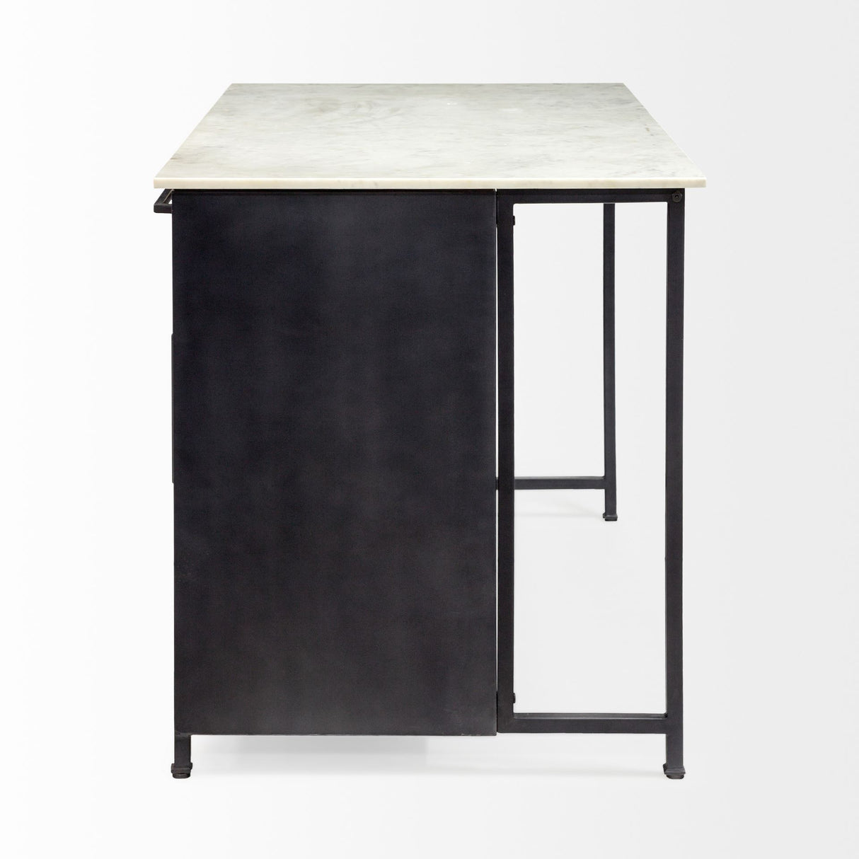Fieri Solid Iron Black Body White Marble Top Four Drawer Kitchen Island from Mercana - Luna Furniture