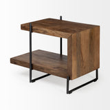 Maddox 30L x 18W x 22H Medium Brown Wood w/ Black Metal U-shaped End/Side Table from Mercana - Luna Furniture