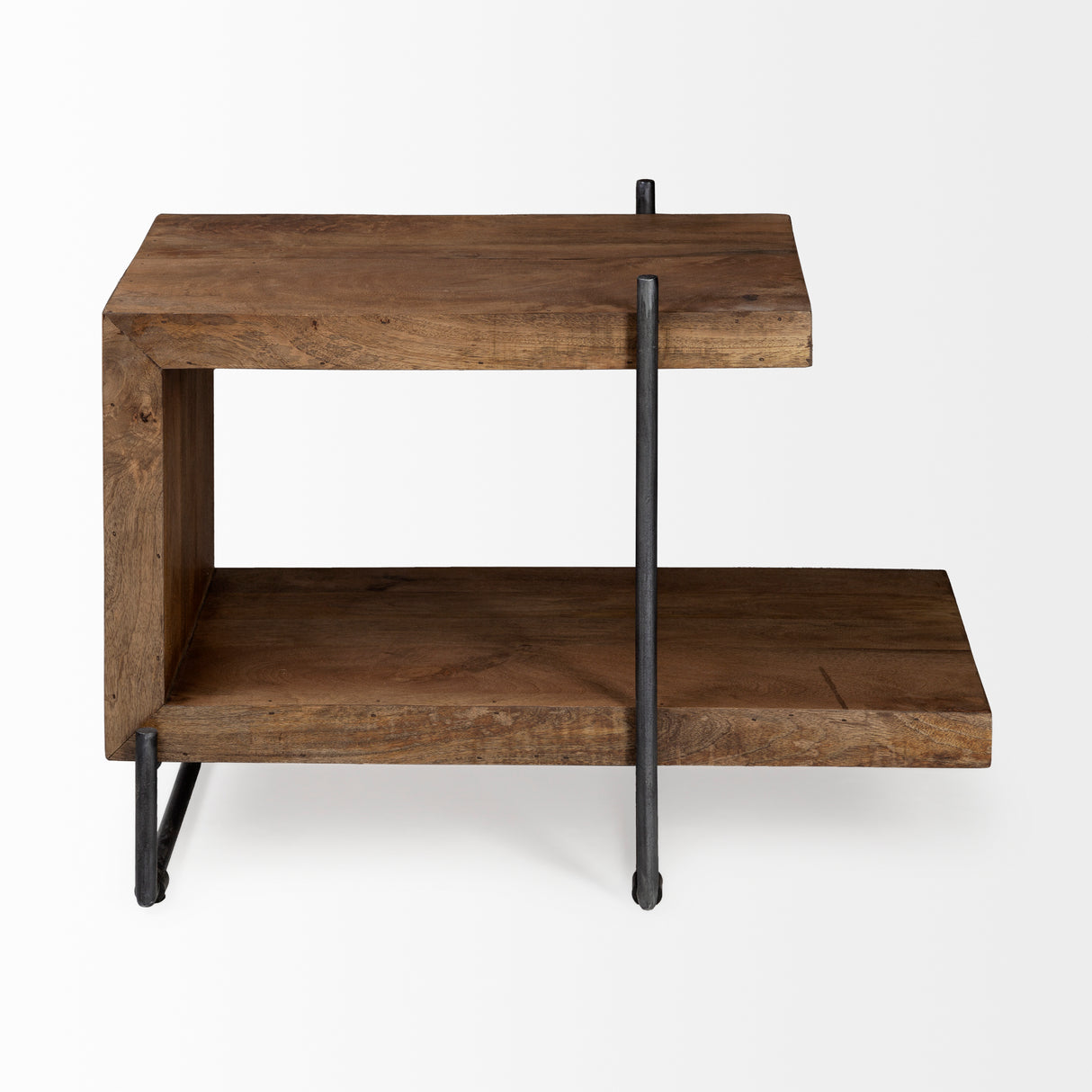 Maddox 30L x 18W x 22H Medium Brown Wood w/ Black Metal U-shaped End/Side Table from Mercana - Luna Furniture