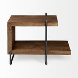 Maddox 30L x 18W x 22H Medium Brown Wood w/ Black Metal U-shaped End/Side Table from Mercana - Luna Furniture