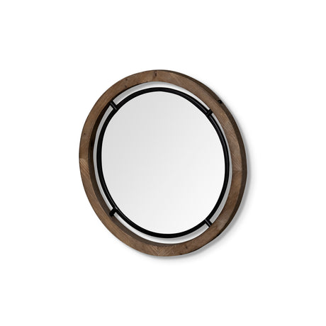 Josi 19" Brown Wood and Black Metal Frame Mirror from Mercana - Luna Furniture