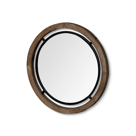Josi 24" Brown Wood and Black Metal Frame Mirror from Mercana - Luna Furniture