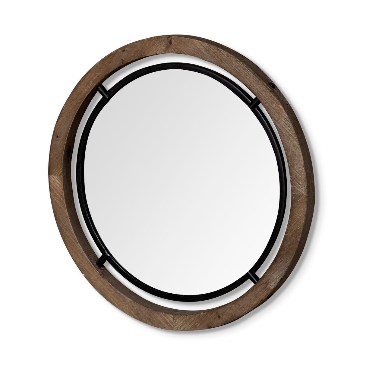 Josi 28" Brown Wood and Black Metal Frame Mirror from Mercana - Luna Furniture