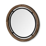 Josi 28" Brown Wood and Black Metal Frame Mirror from Mercana - Luna Furniture
