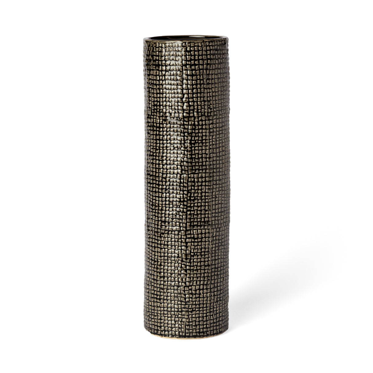 Kona III Large Black/Gold Cylindrical Ceramic Vase from Mercana - Luna Furniture