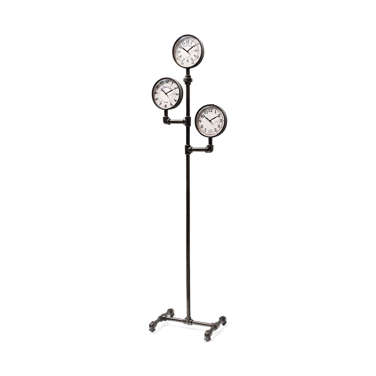 Trifect Black Iron Pipe Three Face Floor Clock from Mercana - Luna Furniture