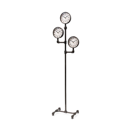 Trifect Black Iron Pipe Three Face Floor Clock from Mercana - Luna Furniture
