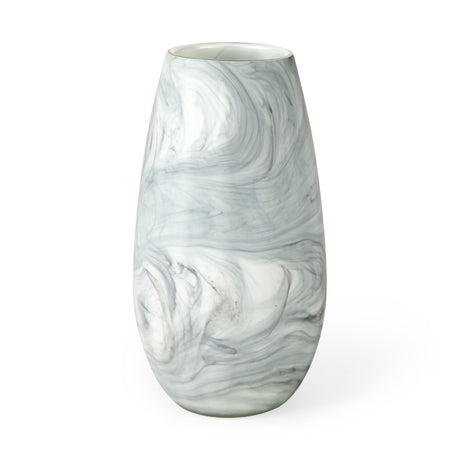 Volta II Tall White Gray Abstract Pattern Glass Vase from Mercana - Luna Furniture