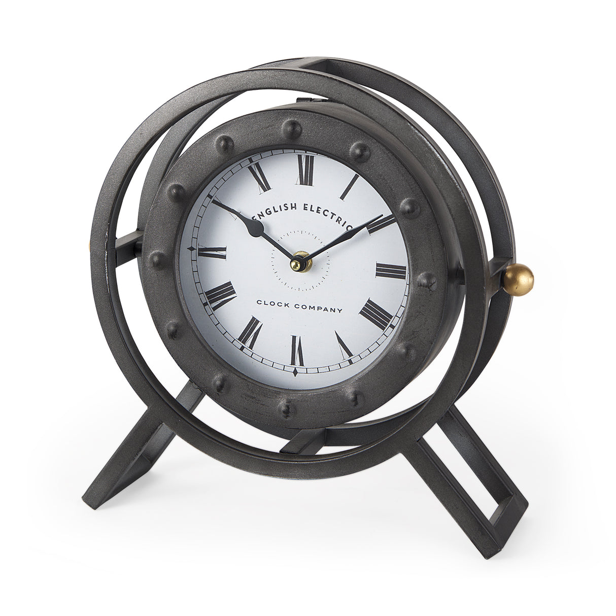 Gaston Gray Metal Circular Table Clock from Mercana - Luna Furniture