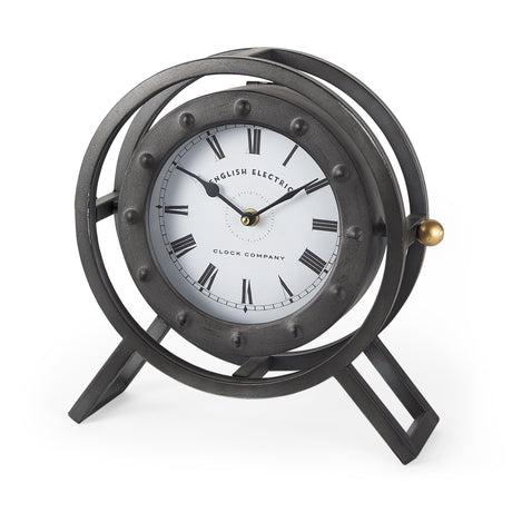 Gaston Gray Metal Circular Table Clock from Mercana - Luna Furniture