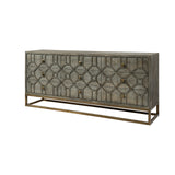 Genevieve II 70x15.8 Gray Fir Veneer W/Gold Metal Frame Base 9 Drawer Sideboard from Mercana - Luna Furniture