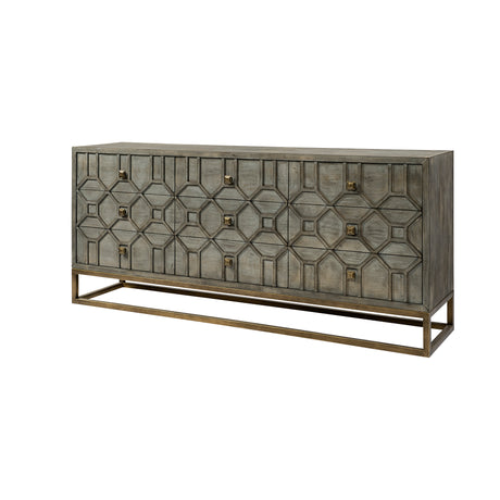 Genevieve II 70x15.8 Gray Fir Veneer W/Gold Metal Frame Base 9 Drawer Sideboard from Mercana - Luna Furniture