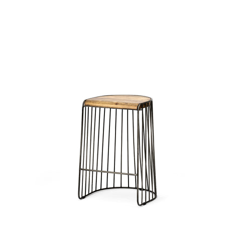 Seagram 25.6" Seat Height Brown Wood Seat Black Metal Frame Stool from Mercana - Luna Furniture