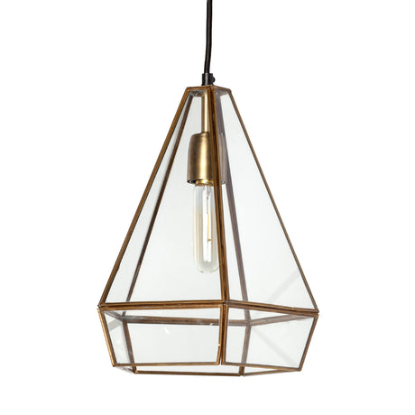 Prima 9.5x12.5 Gold Metal and Glass Pyramid Pendant Light from Mercana - Luna Furniture