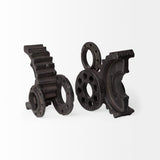 Cogsworth Set of 2 14L x 4W Brown Resin Industrial Gear Bookends from Mercana - Luna Furniture