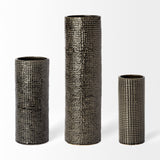 Kona III Large Black/Gold Cylindrical Ceramic Vase from Mercana - Luna Furniture