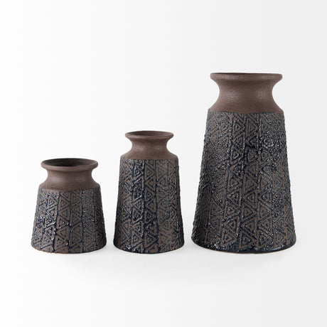 Sefina II Medium Brown/Black Patterned Ceramic Vase from Mercana - Luna Furniture