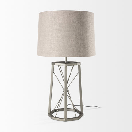 Raen (28.5"H) Gray Metal Octagonal Base w/Beige Shade Table Lamp from Mercana - Luna Furniture