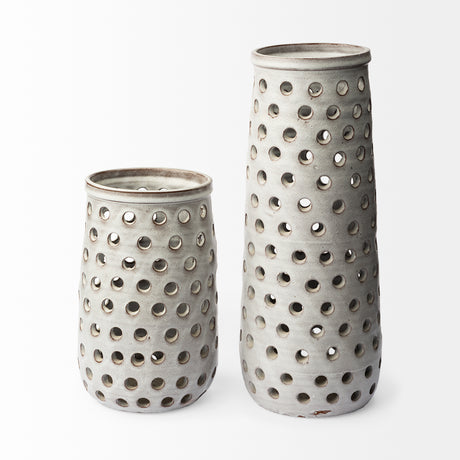 Canasta Large Rustic White Ceramic Decorative Vase from Mercana - Luna Furniture
