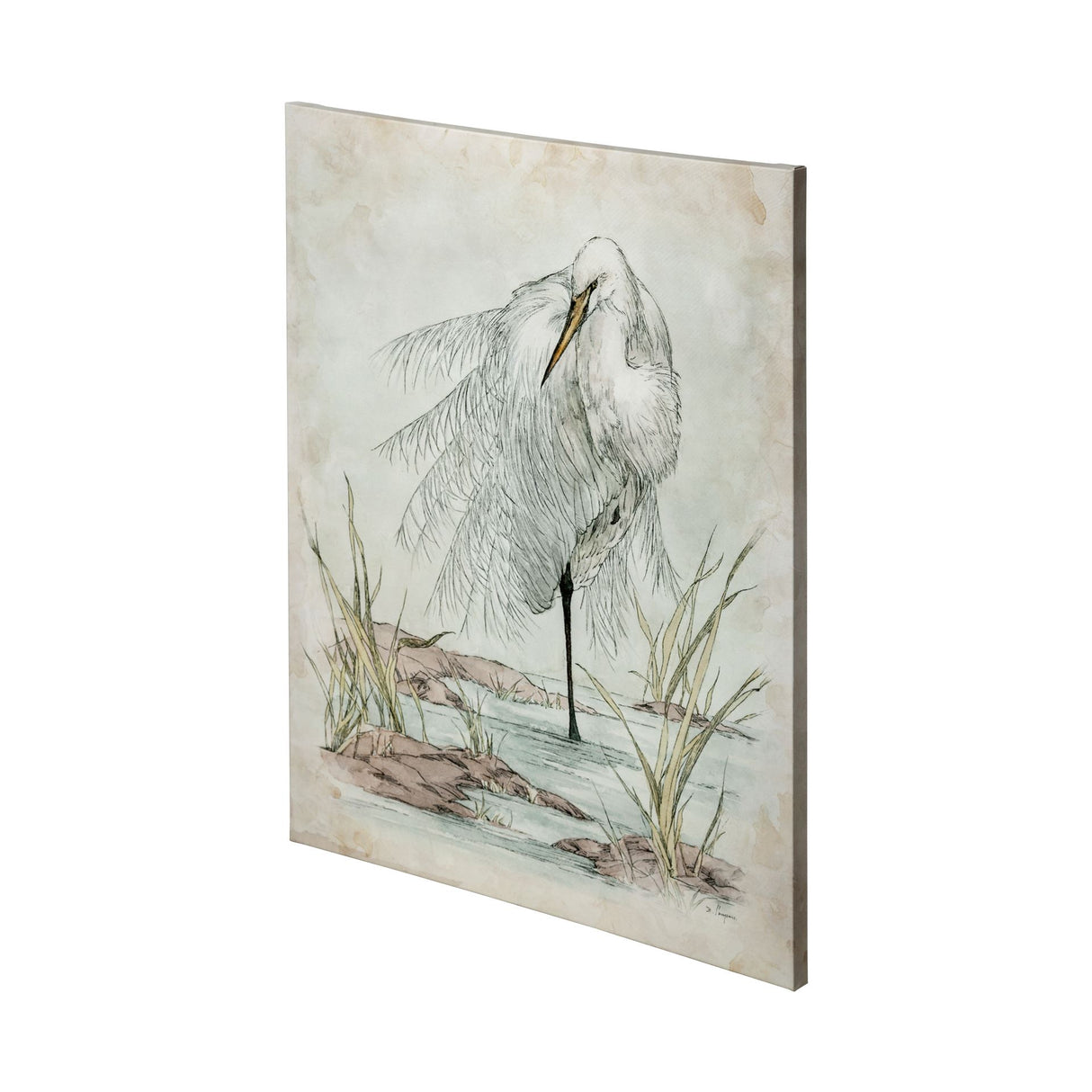 White Egret by Mercana Studio a Hand Embellished Textured Canvas from Mercana - Luna Furniture