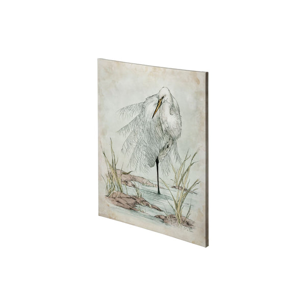 White Egret by Mercana Studio a Hand Embellished Textured Canvas