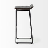 Givens 30.25"H Seat Height Black Wood Seat Black Metal Base Stool from Mercana - Luna Furniture