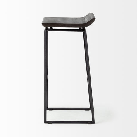 Givens 30.25"H Seat Height Black Wood Seat Black Metal Base Stool from Mercana - Luna Furniture