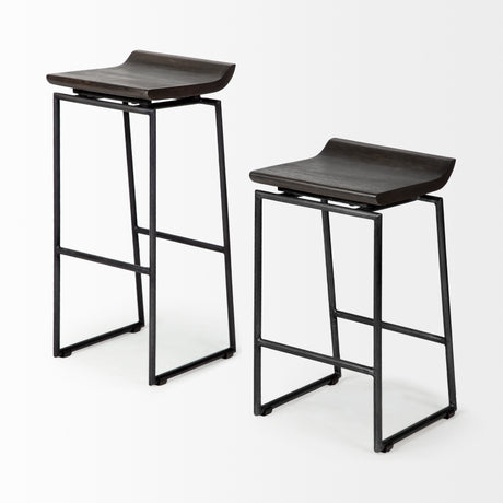 Givens 30.25"H Seat Height Black Wood Seat Black Metal Base Stool from Mercana - Luna Furniture