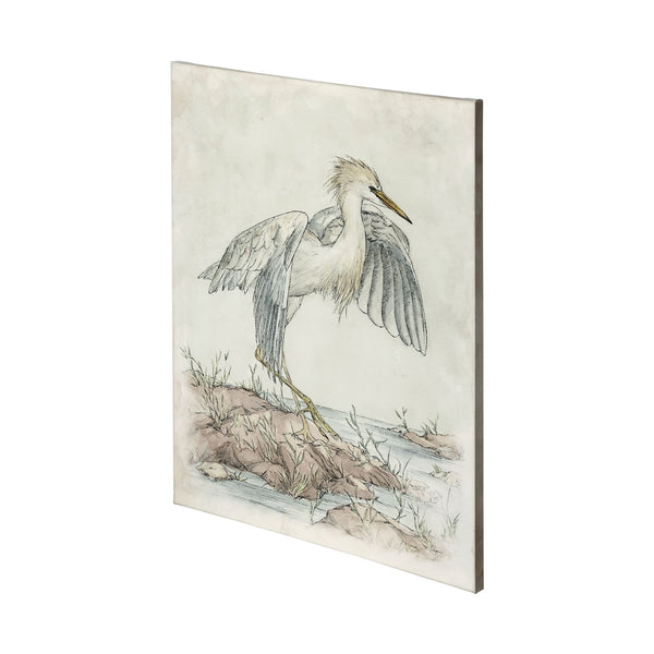 Cattle Egret by Mercana Studio a Hand Embellished Textured Canvas