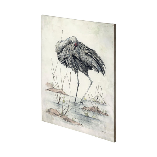 Sandhil Crane by Mercana Studio a Hand Embellished Textured Canvas