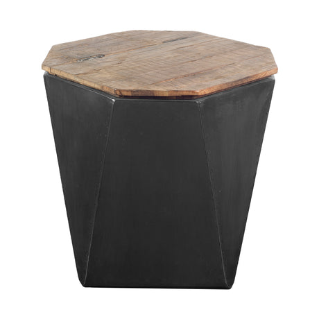 Esagono Octagonal Black Metal-Clad Reclaimed Wood End/Side Table w/ Storage from Mercana - Luna Furniture