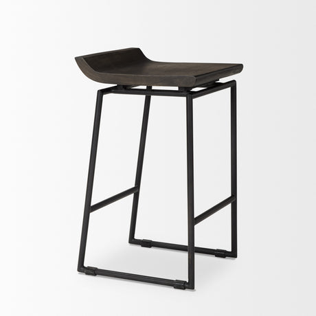 Givens 24.25"H Seat Height Black Wood Seat Black Frame Stool from Mercana - Luna Furniture