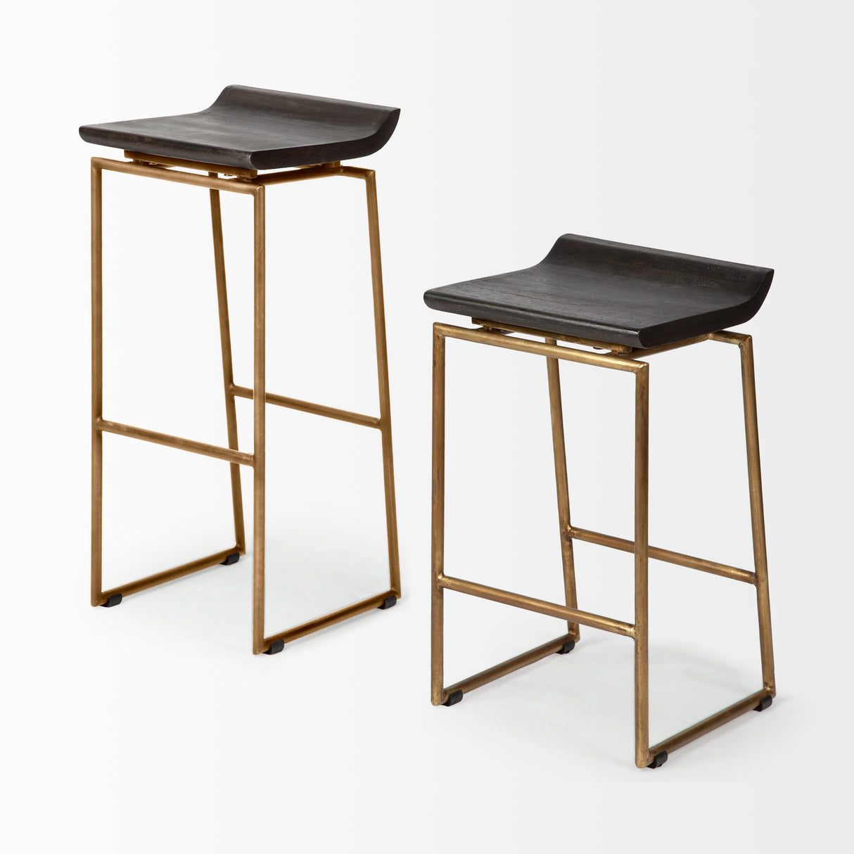 Givens 30.25"H Seat Height Brown Wood Seat Gold Metal Base Stool from Mercana - Luna Furniture