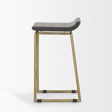 Givens 24.25"H Brown Wood Seat Gold Metal Frame Stool from Mercana - Luna Furniture