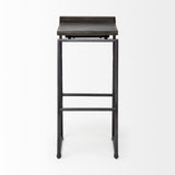 Givens 30.25"H Seat Height Black Wood Seat Black Metal Base Stool from Mercana - Luna Furniture