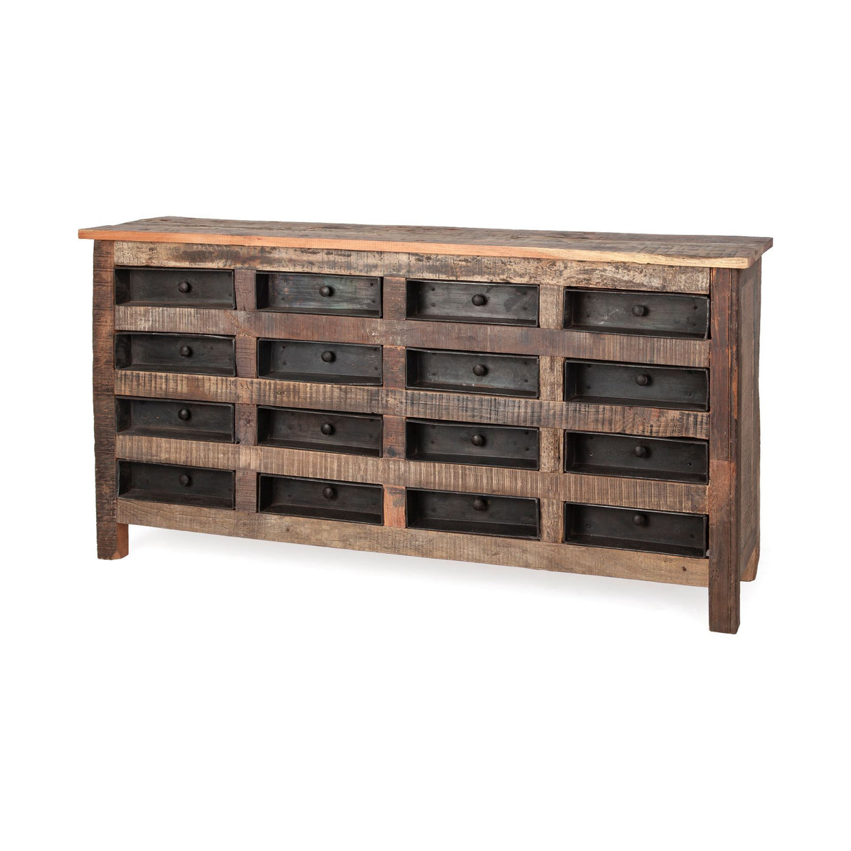 Wilton I 63x16 Reclaimed Wood and Metal 16 Drawer Sideboard from Mercana - Luna Furniture