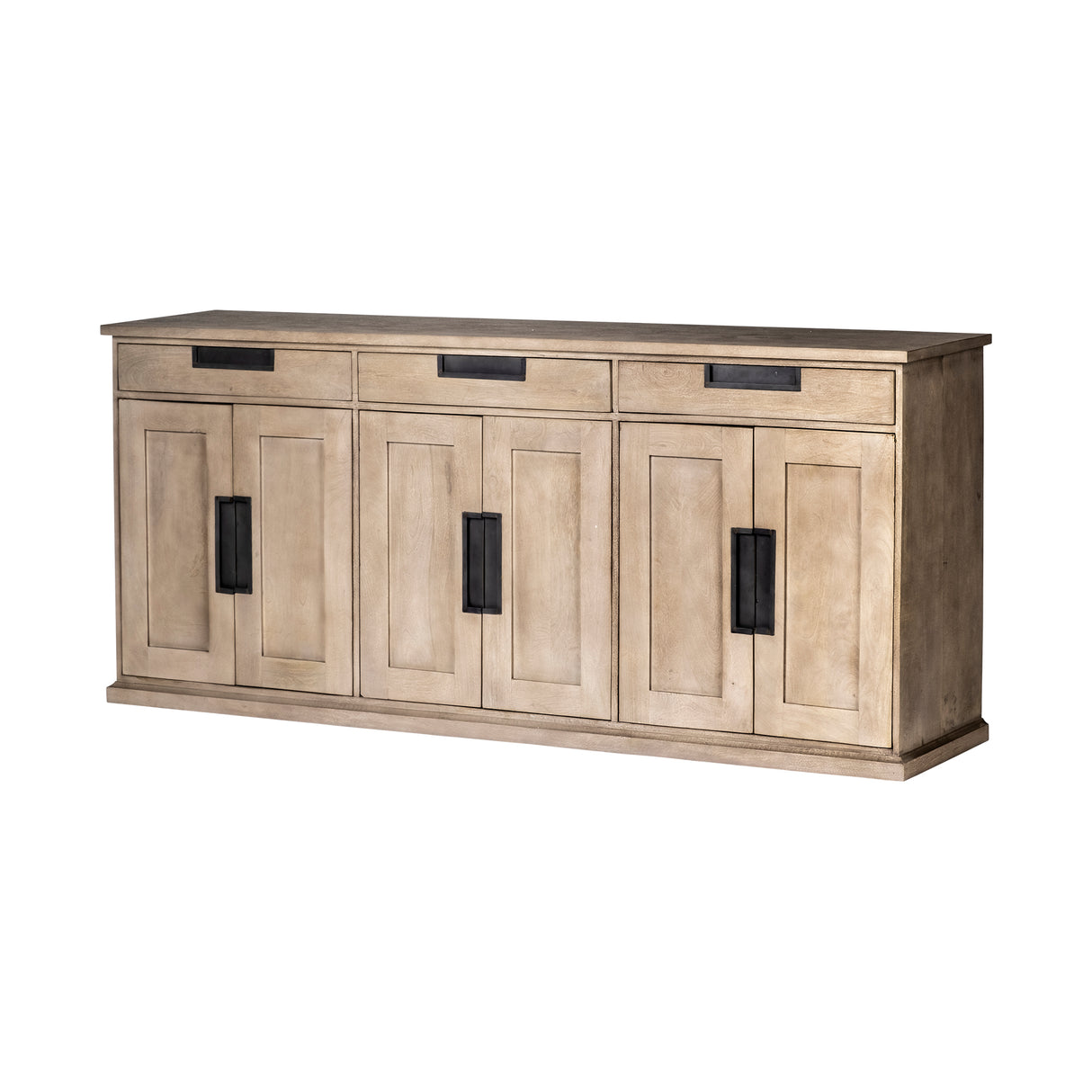 Braxton III 81.5x18.5 Natural Brown Solid Wood 3 Drawer 6 Door Sideboard from Mercana - Luna Furniture