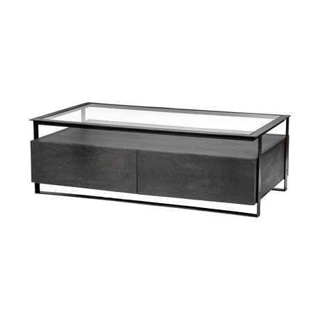Vidro 54x30 Rectangular Glass Top Black Solid Wood Drawers & Black Frame Coffee Table from Mercana - Luna Furniture