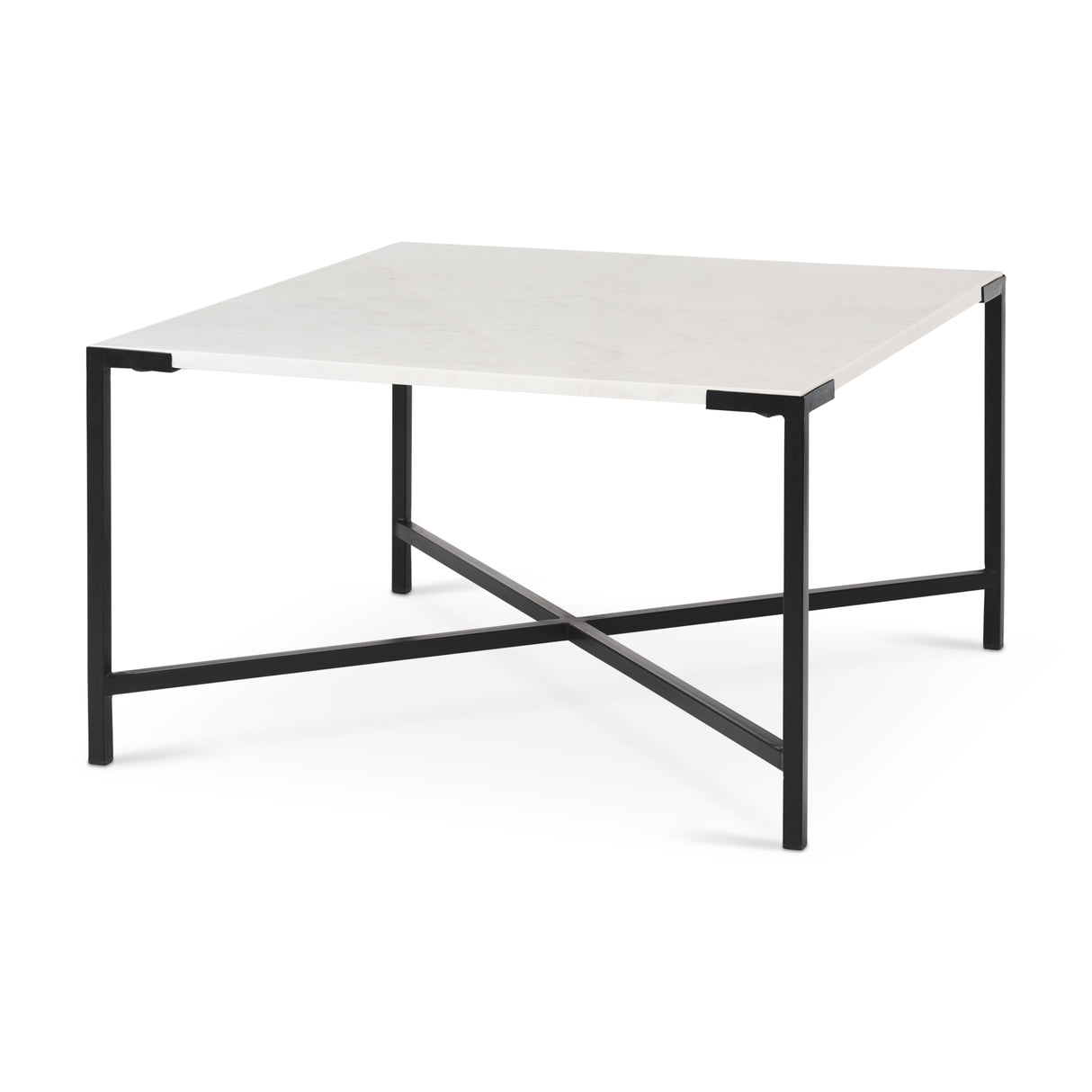 Lucas 30x30 White Marble Top Black Metal Base Coffee Table from Mercana - Luna Furniture