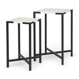 Lucas III (Set of 2) 15L x 15W; 12L x 12W White Marble W/Black Iron Frame Accent Tables from Mercana - Luna Furniture