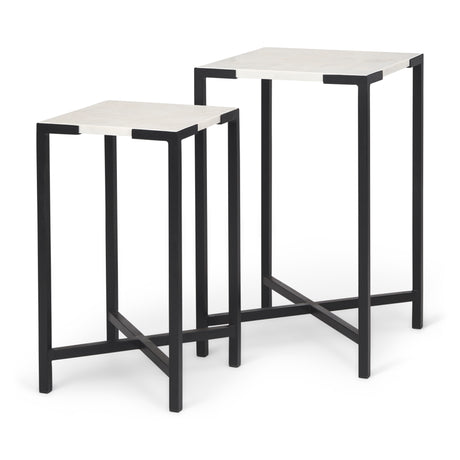 Lucas III (Set of 2) 15L x 15W; 12L x 12W White Marble W/Black Iron Frame Accent Tables from Mercana - Luna Furniture