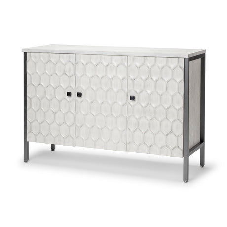 Savannah White Fir Veneer & Gray Metal 3-Door Accent Cabinet from Mercana - Luna Furniture