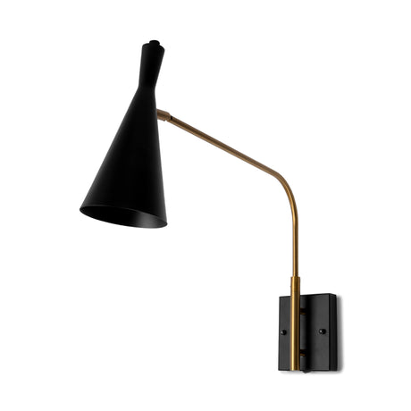 Tremont I 23"L x 5.25"W x 17.5"H Black/Gold Metal Conical Shade Wall Sconce from Mercana - Luna Furniture