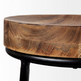 Flynn 26.25" Seat Height Brown Wood Seat Black Metal Frame Stool from Mercana - Luna Furniture