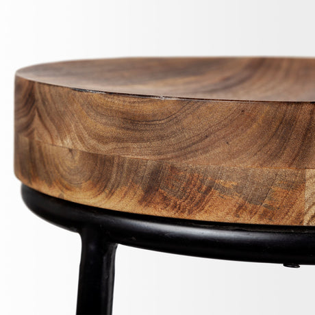 Flynn 26.25" Seat Height Brown Wood Seat Black Metal Frame Stool from Mercana - Luna Furniture