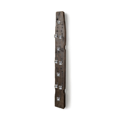 Burlington 66"H Brown Reclaimed Wood 10 Metal Ring Wall Candle Holder from Mercana - Luna Furniture